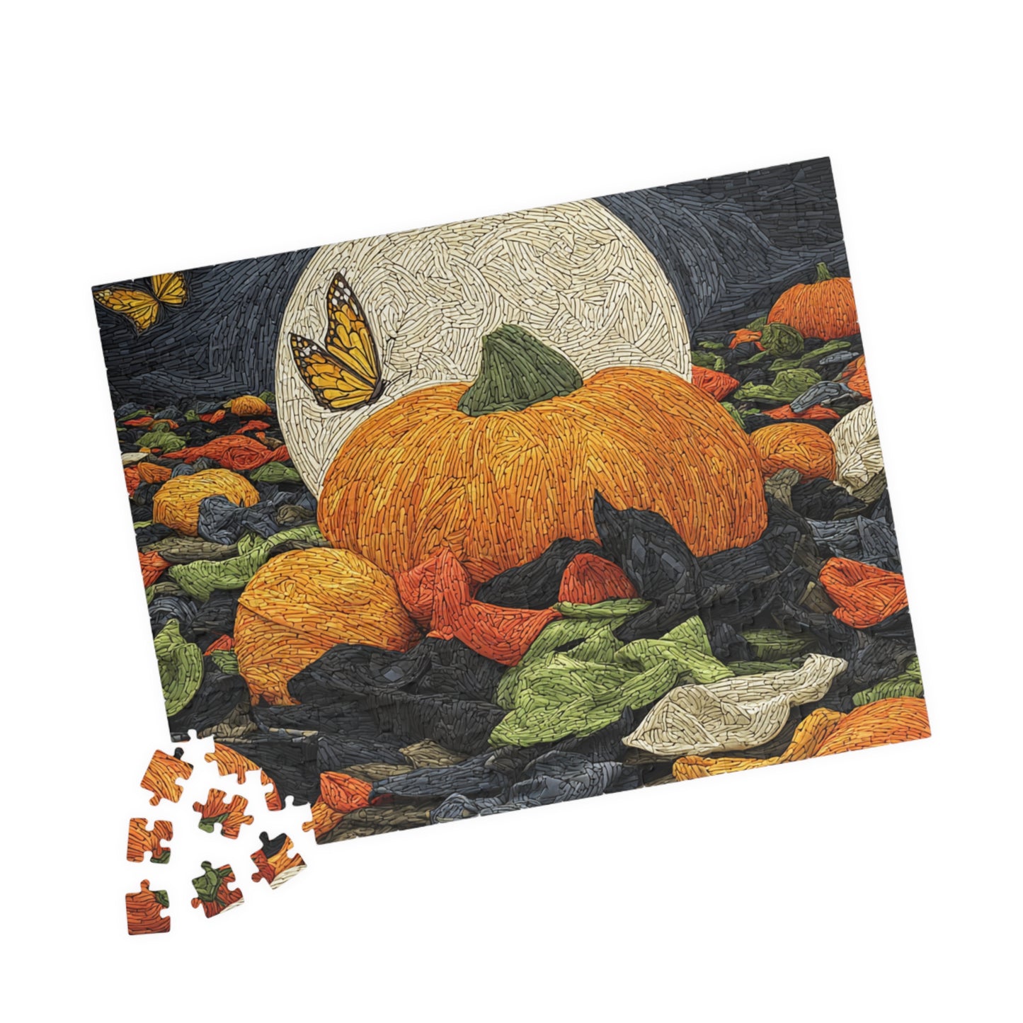 Moonlit Pumpkin Patch, Autumn Mosaic Dream (Jigsaw Puzzle)