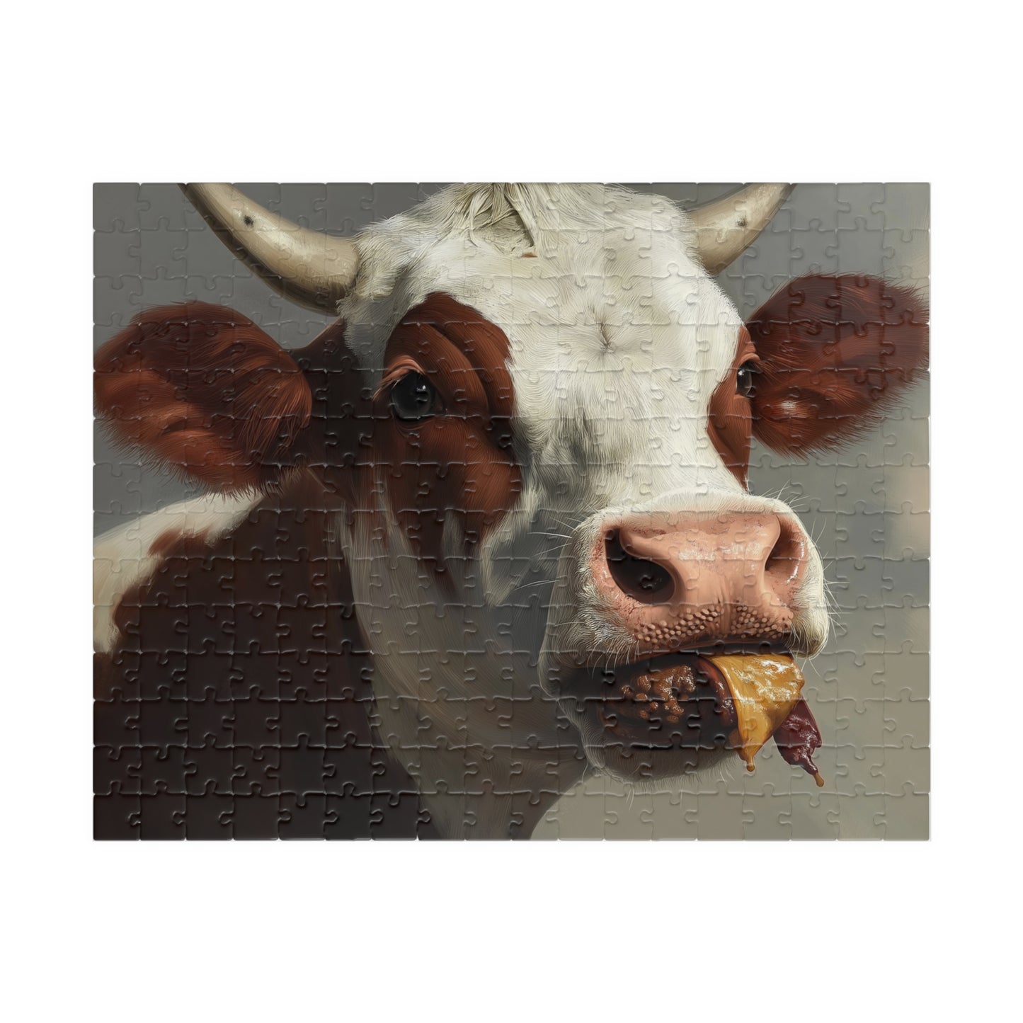 Cow Enjoying a Manburger, Well Done (jigsaw puzzle)