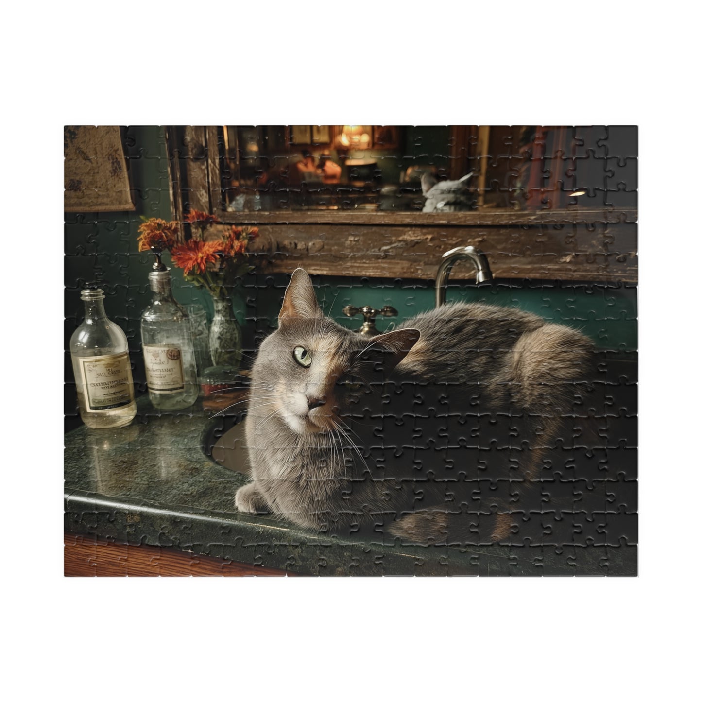 Reflections of a Feline King, The Sink's Resident Sovereign (Jigsaw Puzzle)