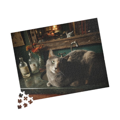 Reflections of a Feline King, The Sink's Resident Sovereign (Jigsaw Puzzle)