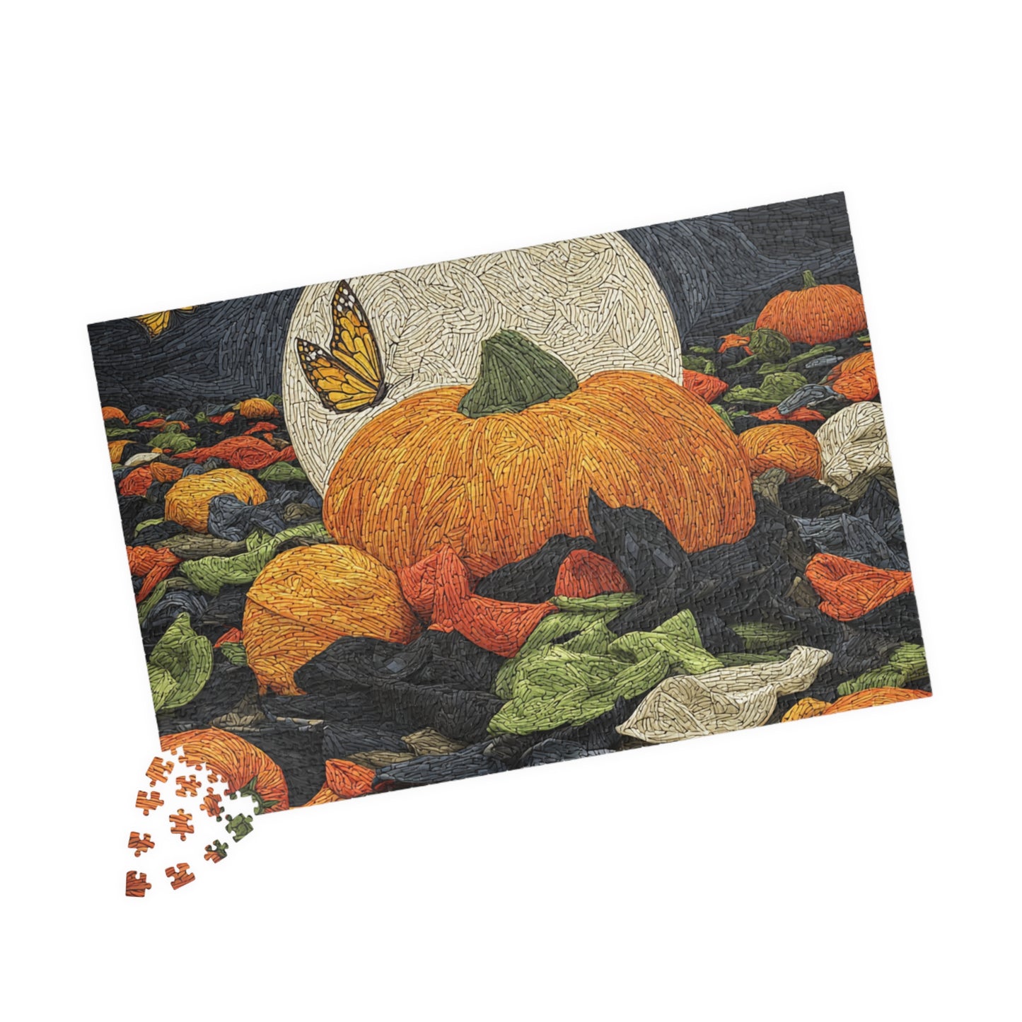 Moonlit Pumpkin Patch, Autumn Mosaic Dream (Jigsaw Puzzle)