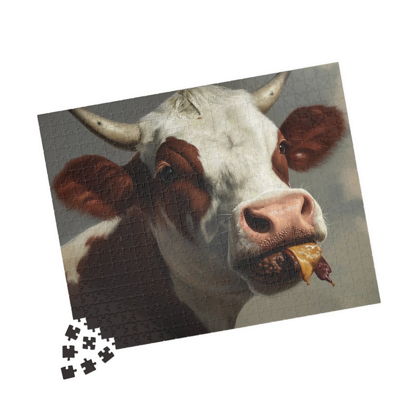 Cow Enjoying a Manburger, Well Done (jigsaw puzzle)