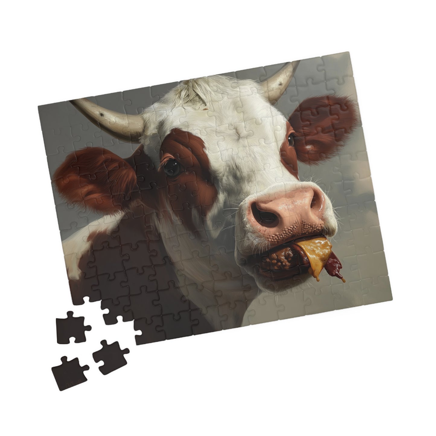 Cow Enjoying a Manburger, Well Done (jigsaw puzzle)