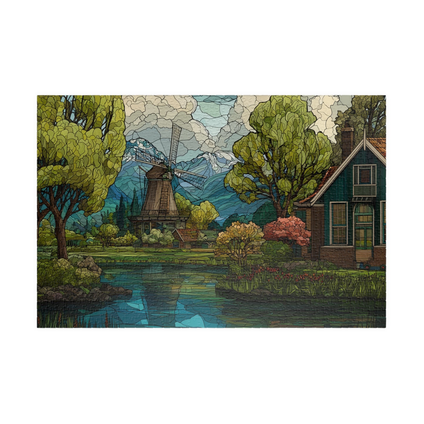 Dutch Countryside in Stained Glass, Calm Lands (Jigsaw Puzzle)