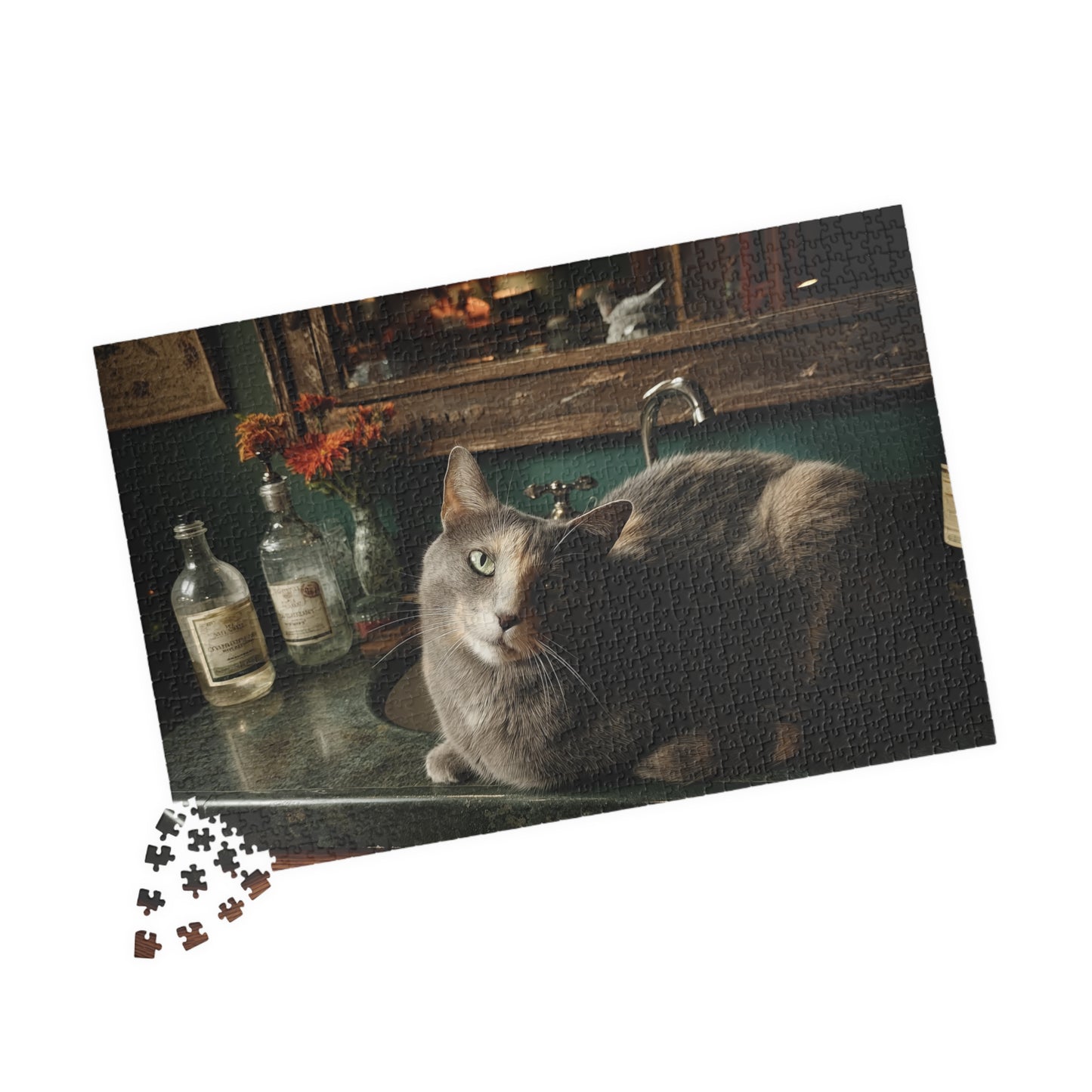 Reflections of a Feline King, The Sink's Resident Sovereign (Jigsaw Puzzle)