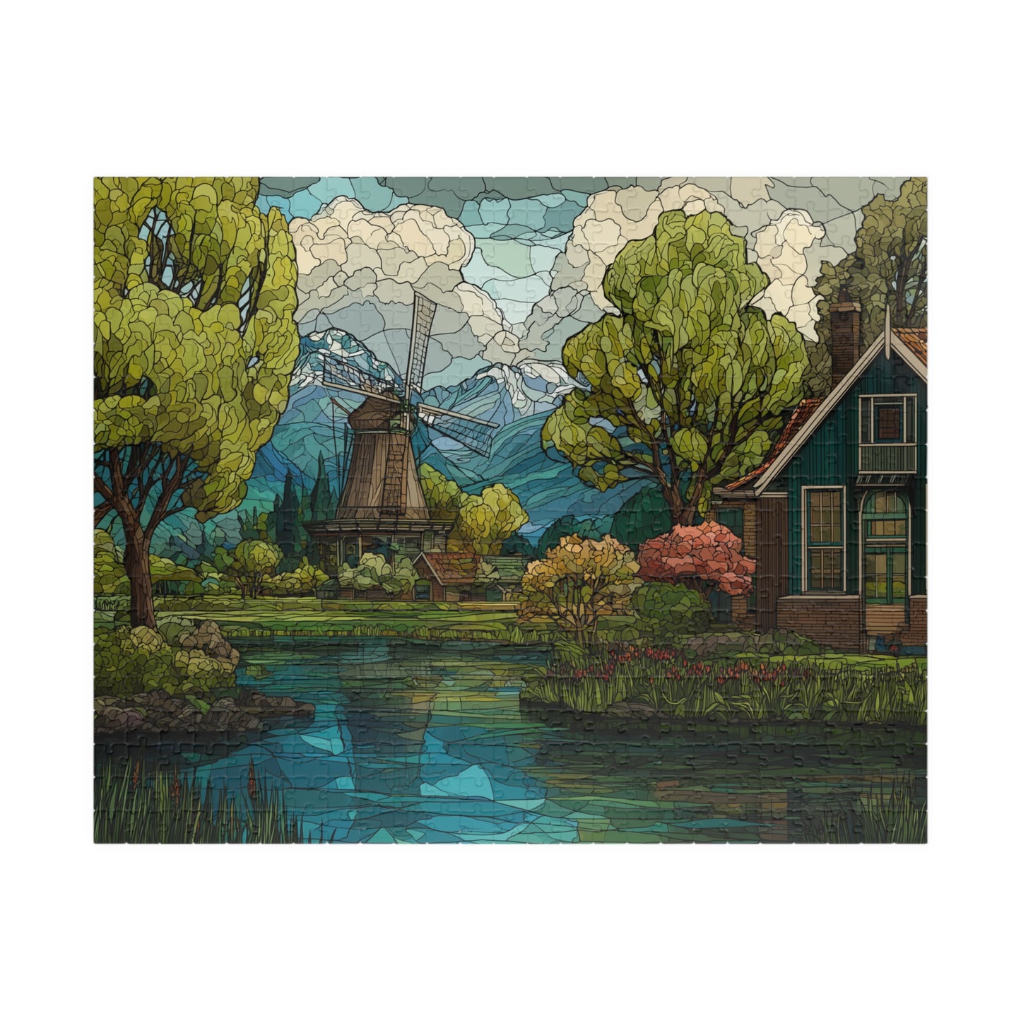 Dutch Countryside in Stained Glass, Calm Lands (Jigsaw Puzzle)