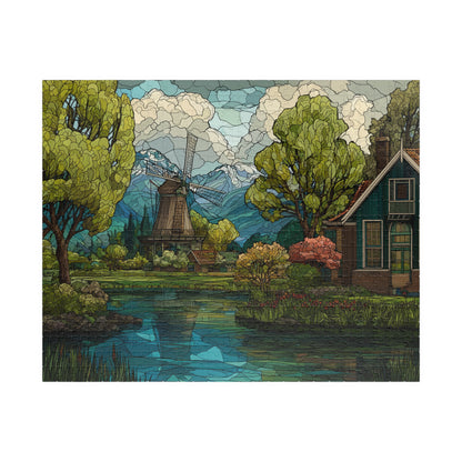 Dutch Countryside in Stained Glass, Calm Lands (Jigsaw Puzzle)