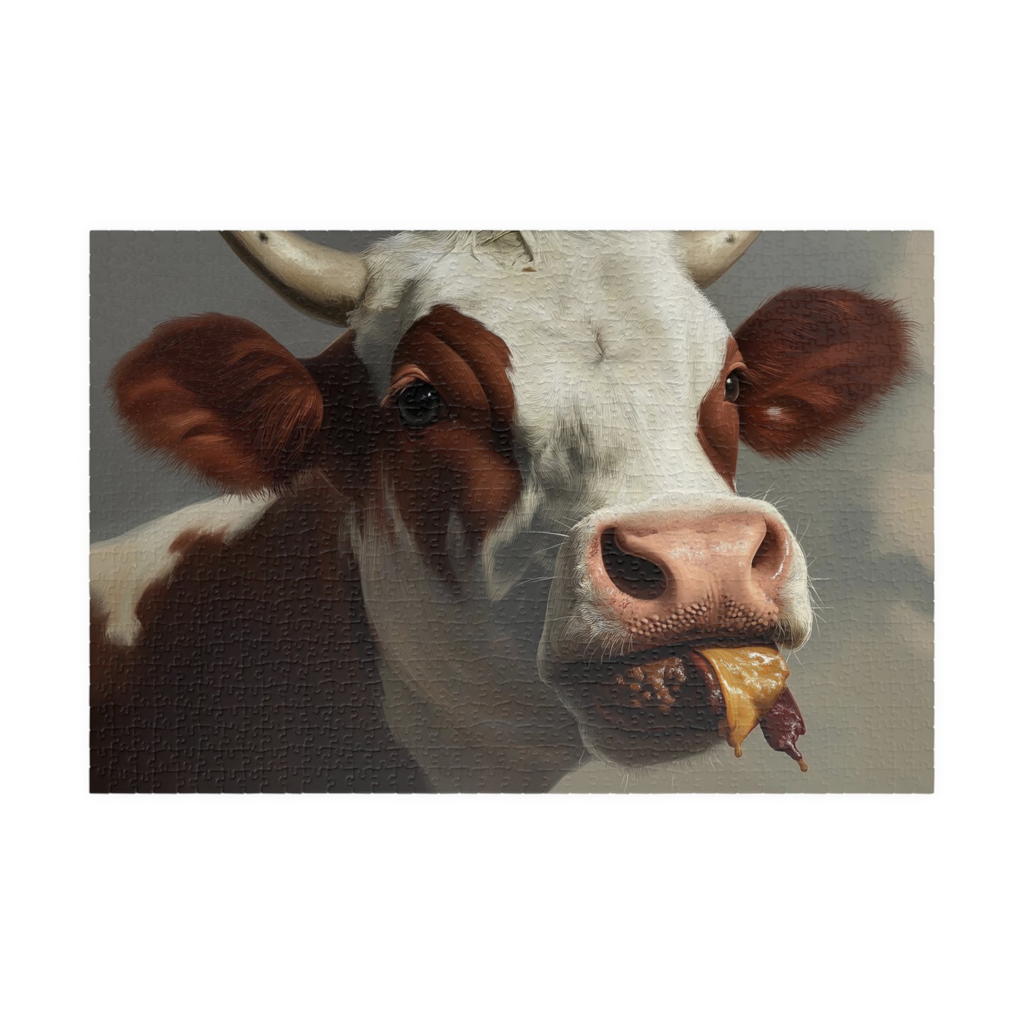 Cow Enjoying a Manburger, Well Done (jigsaw puzzle)