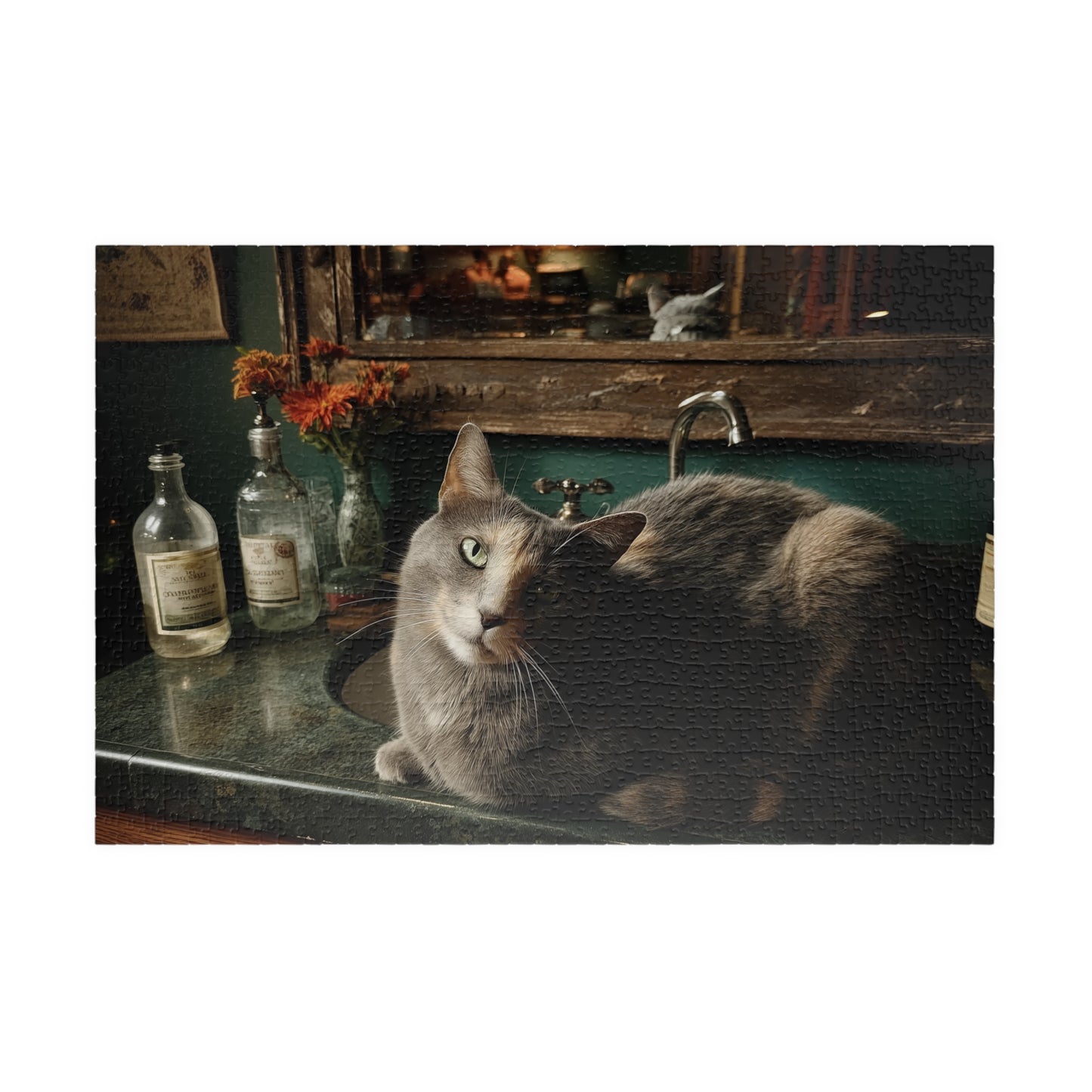 Reflections of a Feline King, The Sink's Resident Sovereign (Jigsaw Puzzle)