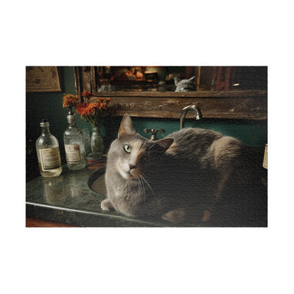 Reflections of a Feline King, The Sink's Resident Sovereign (Jigsaw Puzzle)