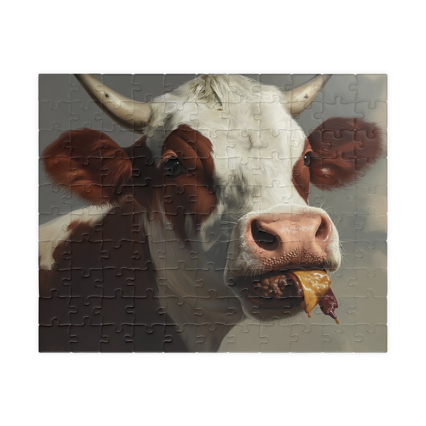 Cow Enjoying a Manburger, Well Done (jigsaw puzzle)