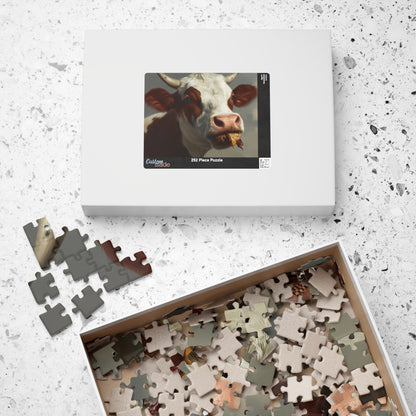 Cow Enjoying a Manburger, Well Done (jigsaw puzzle)