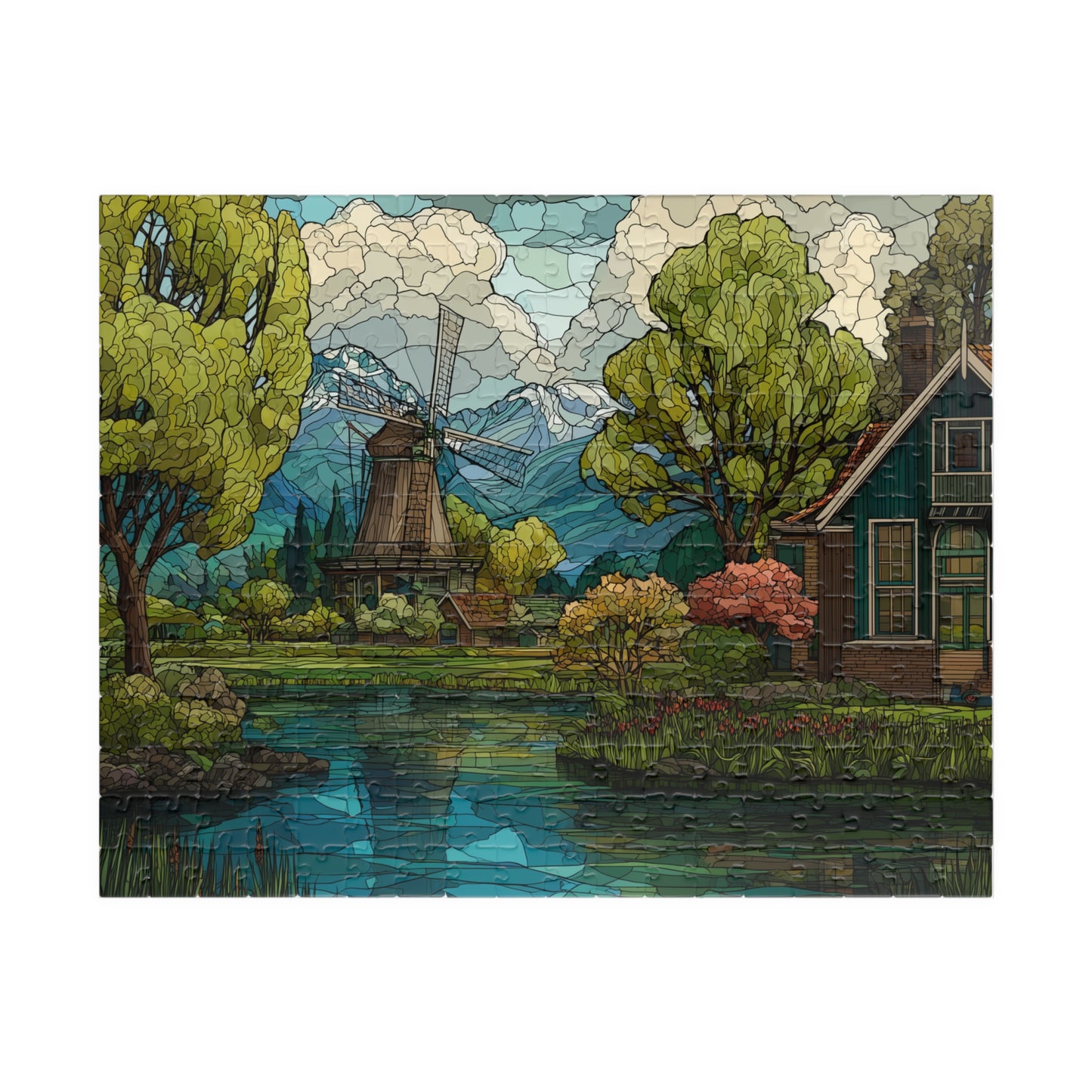 Dutch Countryside in Stained Glass, Calm Lands (Jigsaw Puzzle)