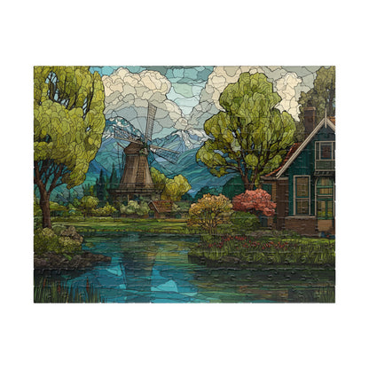 Dutch Countryside in Stained Glass, Calm Lands (Jigsaw Puzzle)