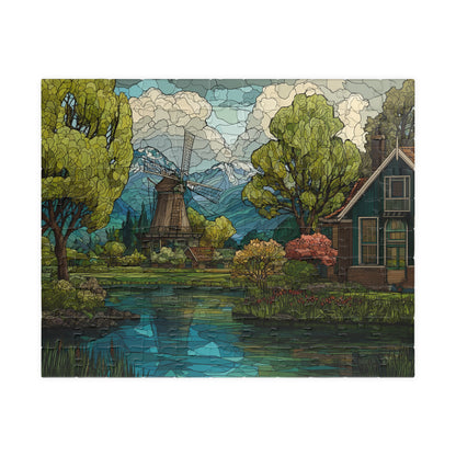 Dutch Countryside in Stained Glass, Calm Lands (Jigsaw Puzzle)