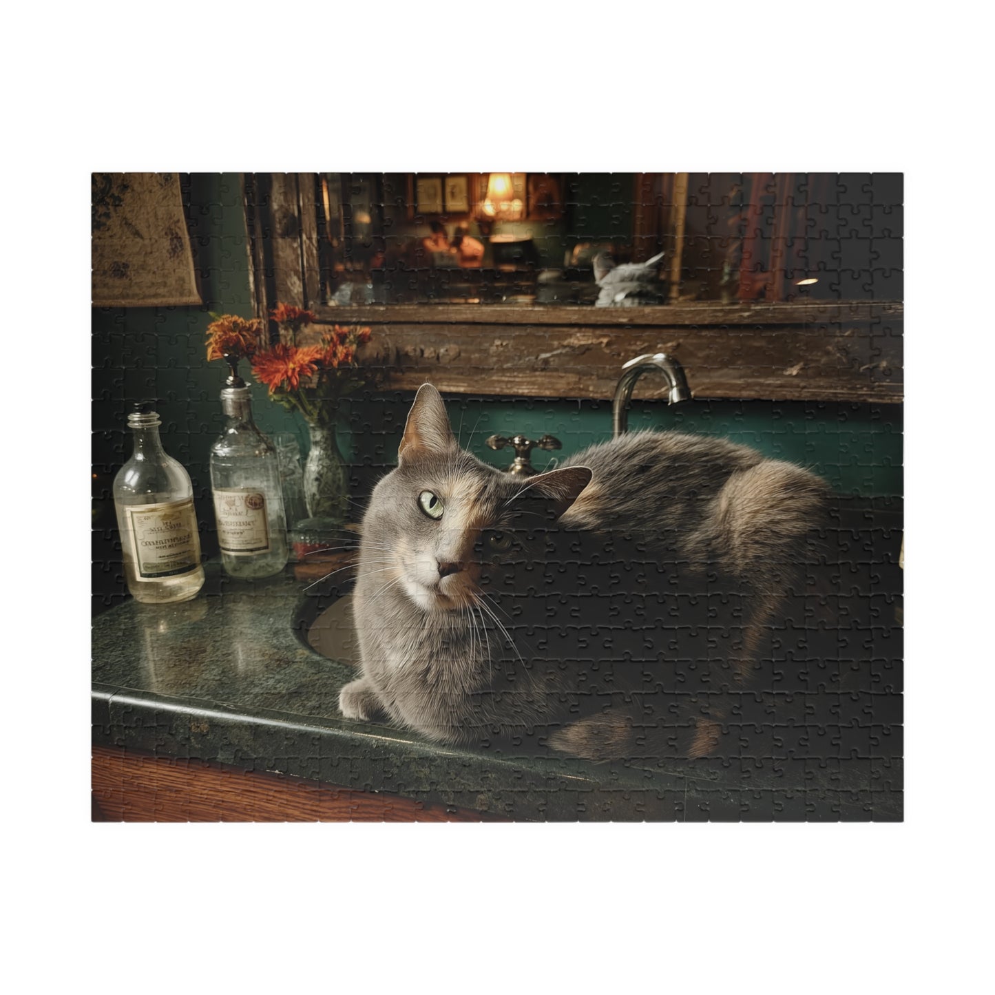 Reflections of a Feline King, The Sink's Resident Sovereign (Jigsaw Puzzle)