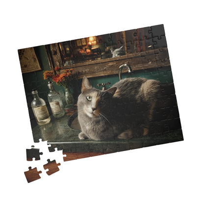 Reflections of a Feline King, The Sink's Resident Sovereign (Jigsaw Puzzle)