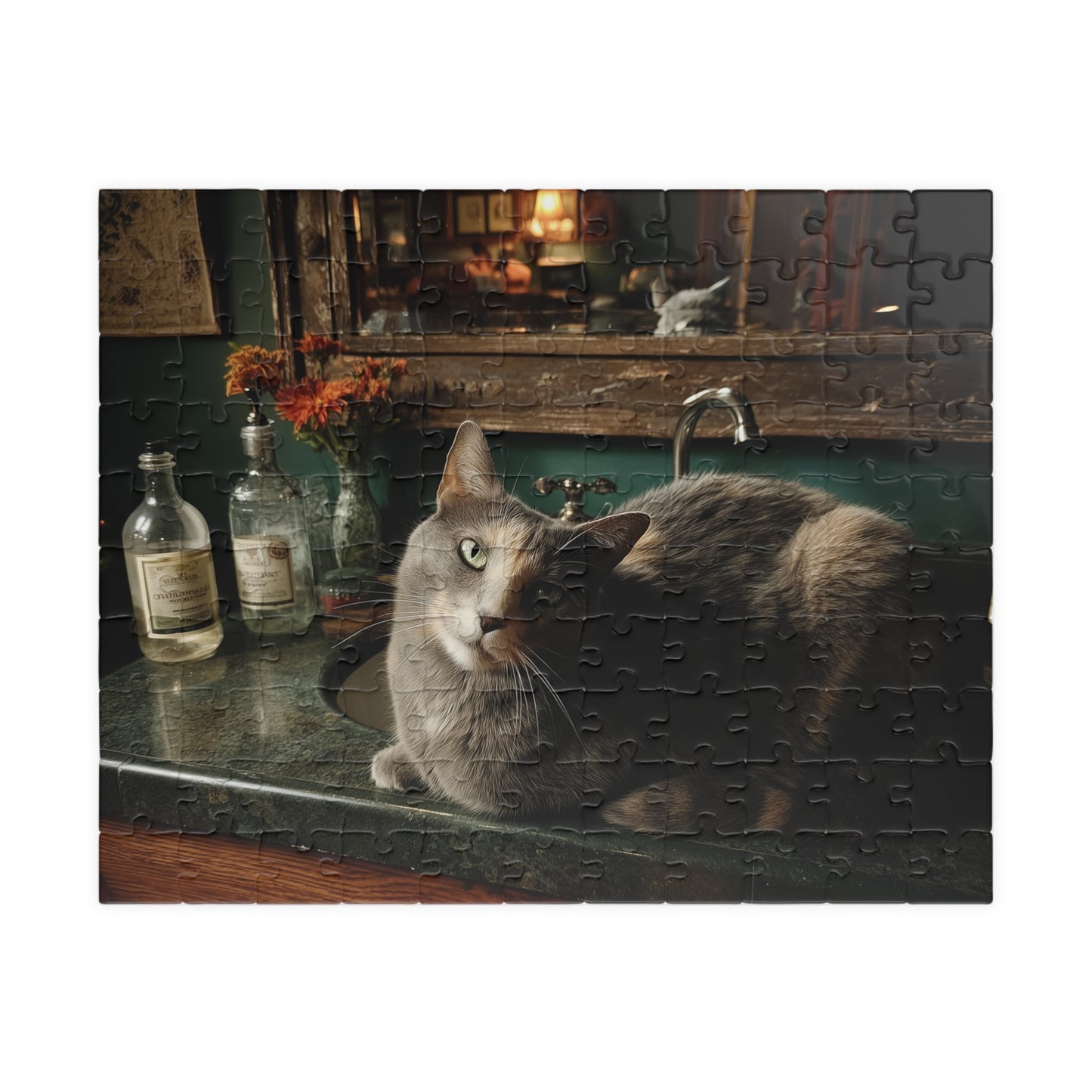 Reflections of a Feline King, The Sink's Resident Sovereign (Jigsaw Puzzle)
