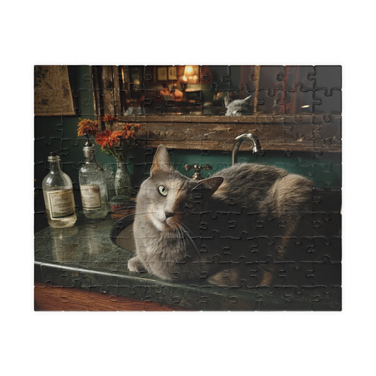 Reflections of a Feline King, The Sink's Resident Sovereign (Jigsaw Puzzle)