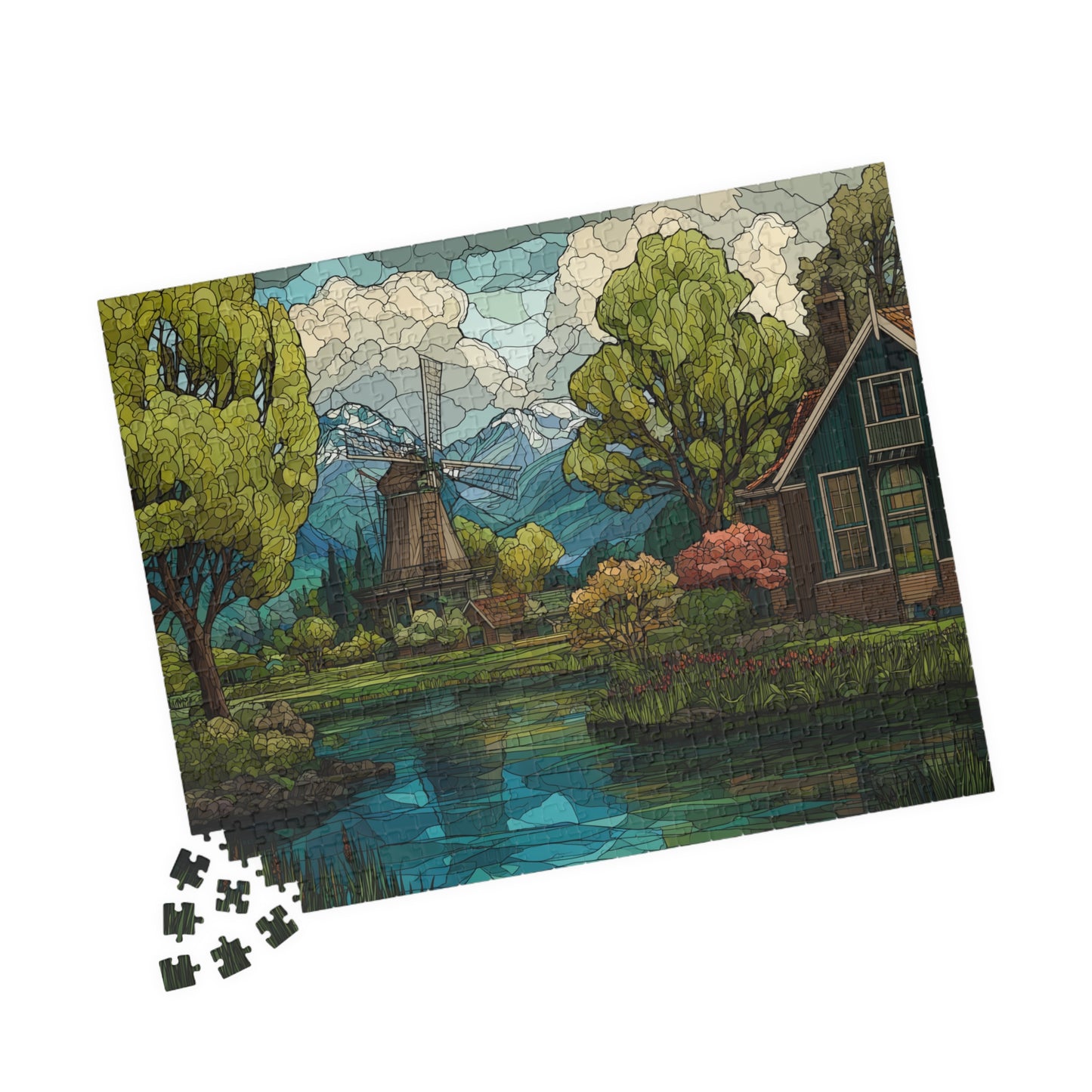 Dutch Countryside in Stained Glass, Calm Lands (Jigsaw Puzzle)