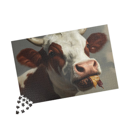 Cow Enjoying a Manburger, Well Done (jigsaw puzzle)