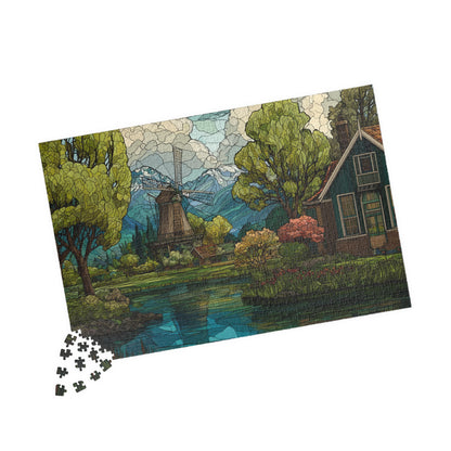 Dutch Countryside in Stained Glass, Calm Lands (Jigsaw Puzzle)