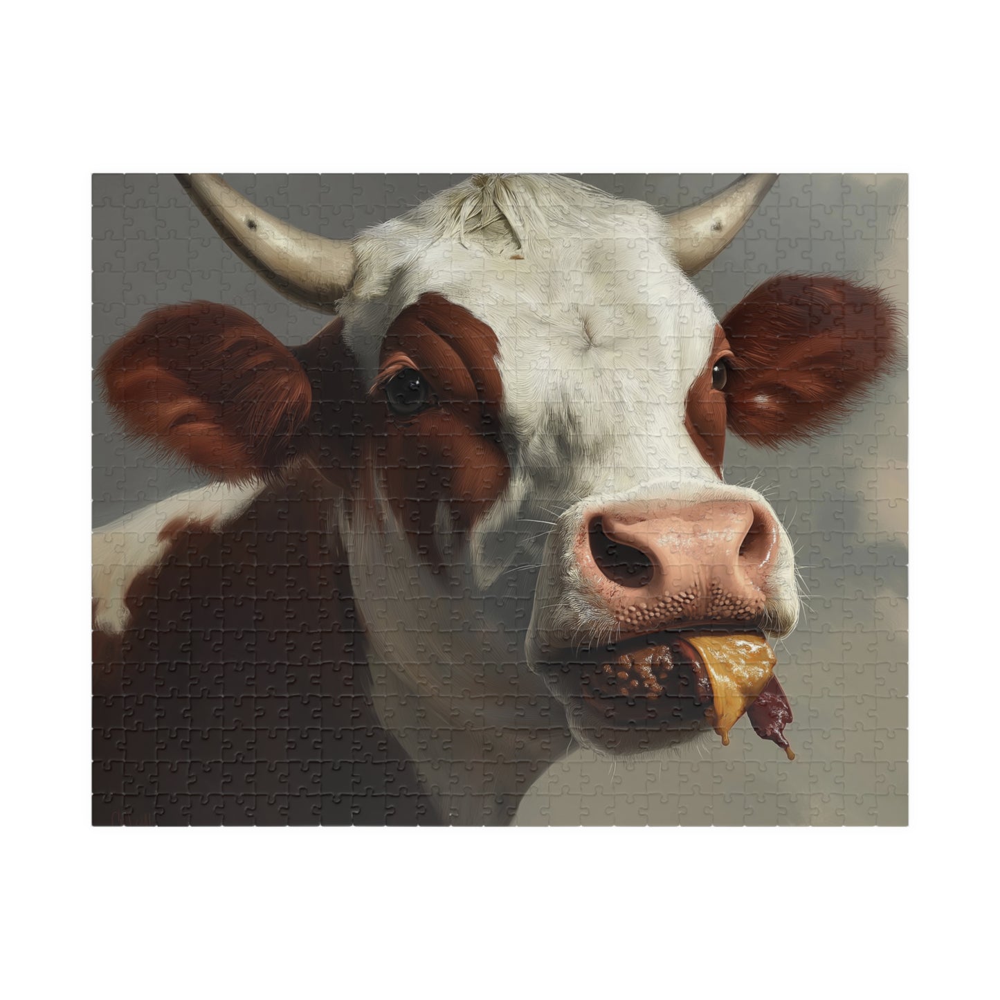 Cow Enjoying a Manburger, Well Done (jigsaw puzzle)