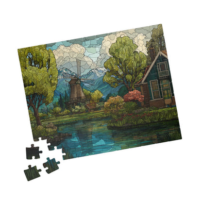 Dutch Countryside in Stained Glass, Calm Lands (Jigsaw Puzzle)